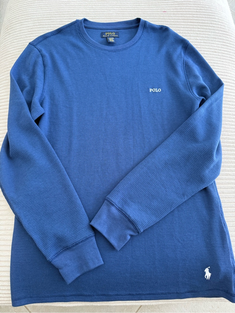Polo by Ralph Lauren Men’s Blue Waffle Knit Thermal Crewneck Sweater